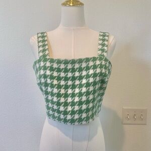 NWOT Green and White Houndstooth Women's Cropped Top